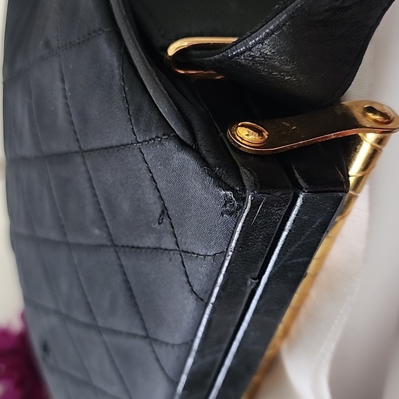 Chanel Vintage Black Quilted Fabric Leather Trim Small Purse Handbag - Picture 8 of 16